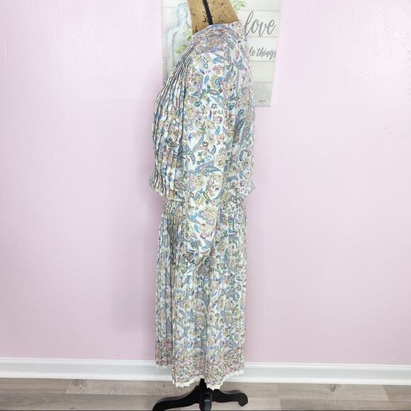 Vintage Shrader Sport Paisley Floral Knife Pleat Midi Skirt Set Cream Multi 6P - Picture 3 of 14